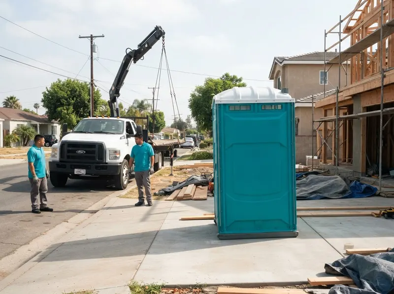 High-Rise Crane Lift Portable Toilets in Inglewood, CA